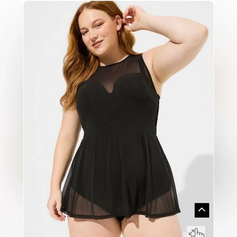 New! Torrid sz 2 Underwire Long‎ Mesh Overlay Bathing Swim Suit Dress 2X